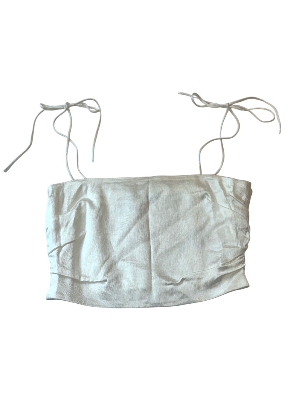 Zara White Satin Feel Tie-Shoulder Crop Top